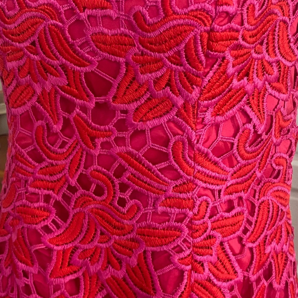 Aidan Mattox dress pinkRed Floral Guipure Lace Sleeveless Keyhole Back fitted‎ - Picture 5 of 9